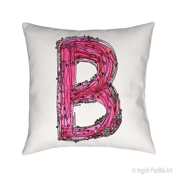 Letter B Pillow Whimsical Pillow Pillows Art Decorative Pillow