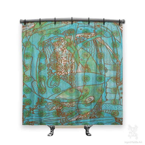 Turquoise Shower Curtain Beach Decor Shower Curtain Boho Etsy
