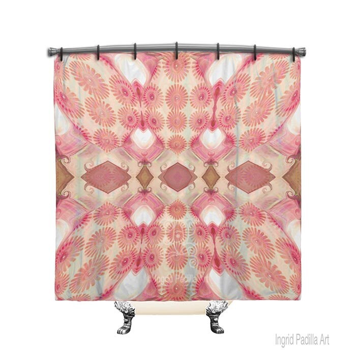 Pretty Pink Shower Curtain Boho Shower Curtain Pink Shower