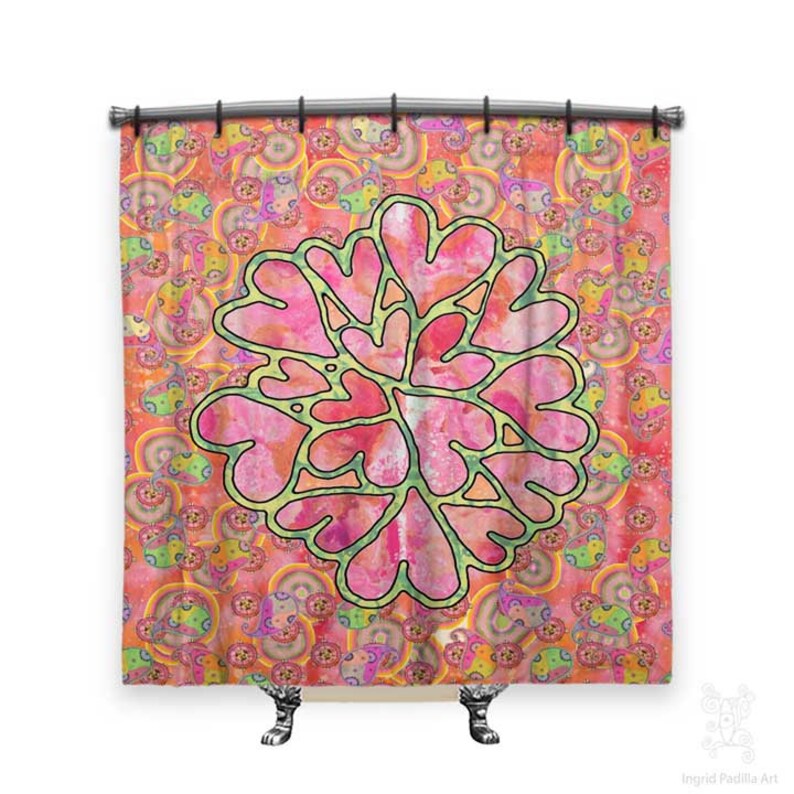Paisley Shower Curtain Hearts Boho Shower Curtain Shower Etsy