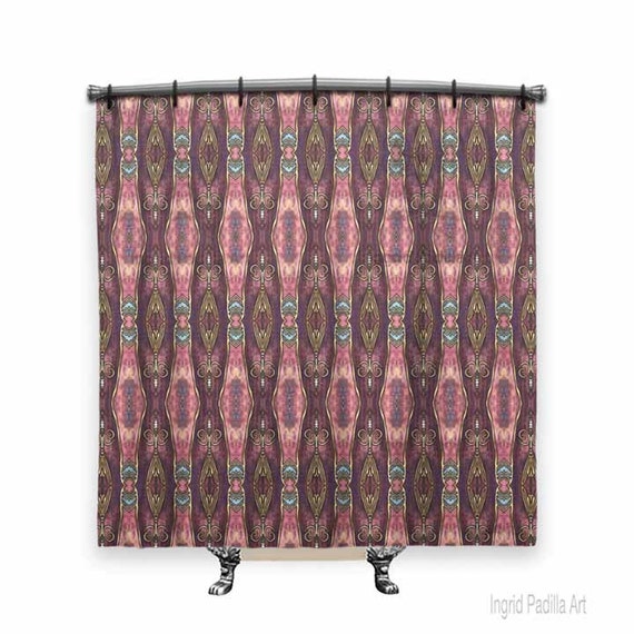 Burgundy Shower Curtain Boho Shower Curtain Fabric Shower Etsy