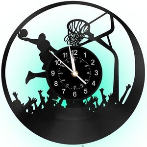 Basketbalspeler kerstcadeau, led-licht vinyl record klok, sport jongens kamer decor, mancave muurkunst, hal decoratie, cadeaus voor hem