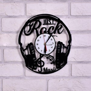 Just Rock Vinyl Record Clock, Headphone Wall Art, Music Bedroom Decor, Unique Home Accents, DJ Decoration, Teenage Girl Christmas Gifts