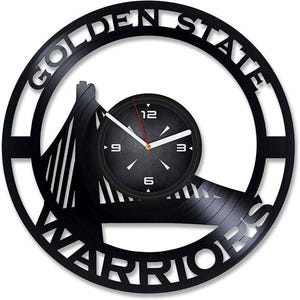 Golden State Warriors vinylplaten klok, geschenken basketbalteam, jongens slaapkamer decor, sport kunst aan de muur, kerstcadeau voor zoon