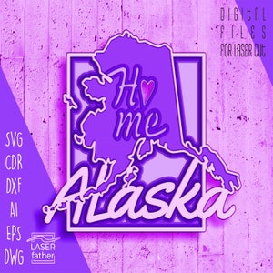 Alaska SVG Files, United States Cut Out, Layered Templates, 3D Laser Cut Map, Glowforge Designs, Paper Crafting, Instant Digital Download