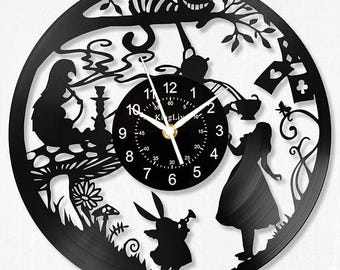 Alice In Wonderland Vinyl Record Clock, Disneyworld Decorations, Xmas Gifts For Her, Girls Bedroom Decor, Playroom Wall Art, Cartoon Gift