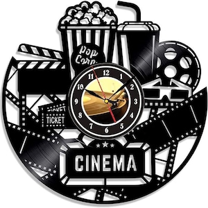 Cinema Vinyl Record Clock, Christmas Gifts For Friend, Home Theater Decor, Living Room Wall Art, Film Decoration, Movie Lover Gift