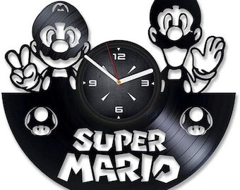 Mario and Luigi Vinyl Record Clock, Video Game Decor for Boys Room, Gamer Wall Art, Decoration for Home, Christmas Gift for Kids