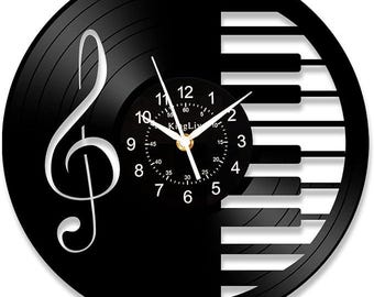 Regalo de Navidad con piano, reloj de vinilo musical, decoración para habitación de adolescentes, arte de pared para apartamento, decoración de músico, regalos para hermanas.
