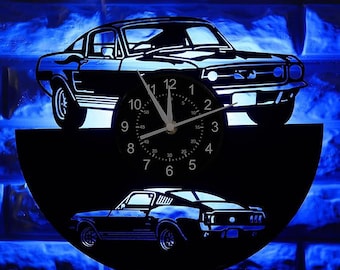 Old Car LED Light Vinyl Record Clock, Mens Bedroom Decor, Garage Wall Art, Vintage Office Decorations, Xmas Gifts For Dad