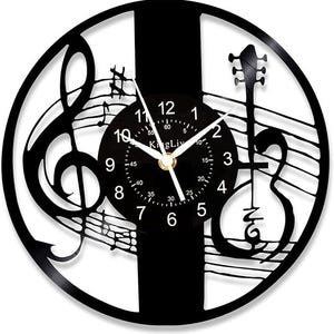Musical Notes Vinyl Record Clock, Violin Wall Art, Music Bedroom Decor, Housewarming Decorations, Christmas Gifts For Son
