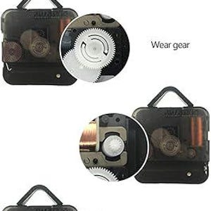 May include: Close-up of a clock movement mechanism with copper coils, gears, and a transparent ABS case. The text "FromTaiwan Youngtown clock movement, 12888, Accurate, Durable, silence, stable, power saving, pass CE test Life more than 20 years" is visible.