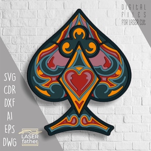 Espadas SVG, Cartas de Baralho Digital Download, Arquivo de Corte a Laser Multicamadas, Projetos Cricut 3D, Vetor PNG, Arquivos em Camadas, Presentes de Jogos de Tabuleiro