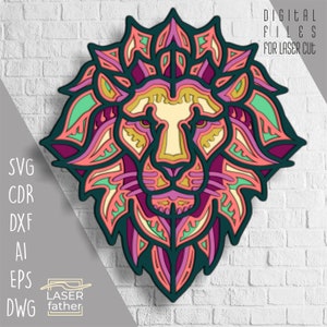 Lion Mandala SVG, Lions Design, Animal Laser Cut File, Instant Digital Download, 3D Template, Multilayered SVG, Laser Cutting Wood