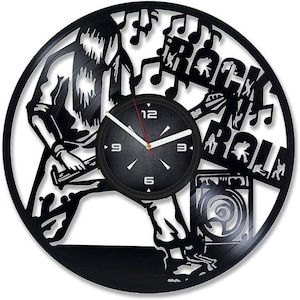 Rock N Roll Vinyl Record Clock, Music Lover Gift, Teenage Boy Room Decor, Guitar Player Wall Art, Home Decoration, Birthday Gifts For Him