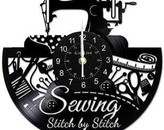 Sewing Machine Vinyl Record Clock, Craft Room Wall Art, Home Decor For Living Room, Hallway Decoration, Christmas Gift For Grandma
