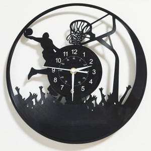 Basketbal vinyl record klok, sport kerstcadeau, kinderspeelkamer kunst aan de muur, heren appartement decor, tienerkamer decoratie, cadeaus voor broer