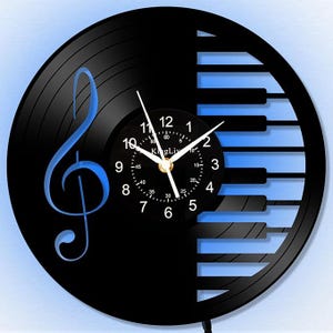 Piano Keyboard Vinyl Record Clock, LED Light, Playroom Decorations, Home Decor For Bedroom, Music Wall Art, Christmas Gift For Daughter