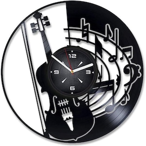 Violin Vinyl Record Clock, Music Notes Wall Art, Musician Gift, Living Room Unique Decor, Retro Decoration For Home, Her Birthday Gifts
