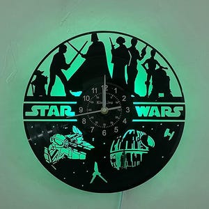 Star Wars Vinyl Record Wall Clock, Xmas Gifts Ideas, Kids Playroom Art, Brother Room Decor, LED Light, Nursery Boy Decoration