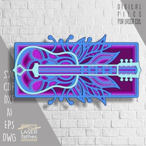 Acoustic Guitar SVG, Music Instrument, Multilayer Mandala File, 3D Laser Cut Files, Instant Download, Plywood Glowforge, Layered Wood Art