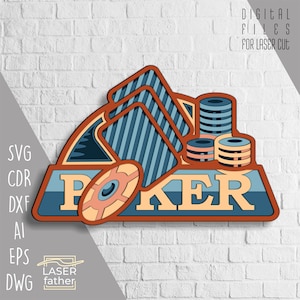Casino SVG, Poker Chip PNG, Poker Cards SVG, Arquivos de Download Digital, Arquivos de Laser em Camadas 3D, Modelos para Trabalho em Madeira, Corte a Laser Svg