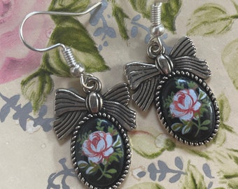 Black Rose Cabochon Earrings