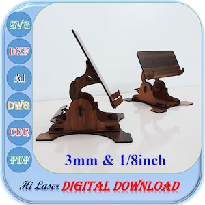 Telefoonstandaard met roterende hoek lasergesneden bestanden, 3 mm 1/8 inch telefoonhouder Svg Dxf Ai