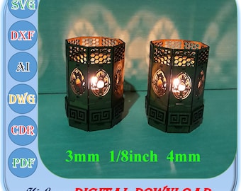 Laser Cut Wooden Tealight Candle Stick file, 3mm 4mm 1/8 inch Candle Holder Svg Dxf File, Tealight Candle Holder Cut File