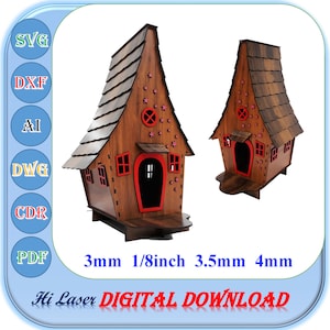 Drewniany domek dla ptaków cięty laserowo Svg Dxf Ai, drewniany domek dla ptaków cięty laserowo, 3 mm 3,5 mm 4 mm 1/8 cala Drewniany domek dla ptaków cięty laserowo