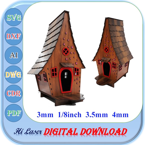 Laser Cut Wooden Bird House Svg Dxf Ai, Wooden Bird Nest Laser Cut File, 3mm 3.5mm 4mm 1/8inch Wooden Bird Shelter Laser Cut File