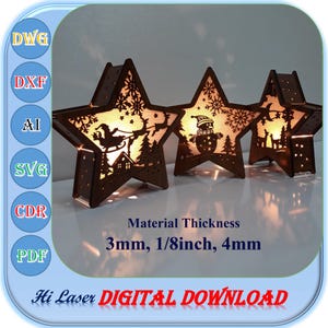 Lasergesneden kerstster nacht lichtbak, 3 mm 1/8 inch 4 mm lichtbak Svg dxf AI-gesneden bestand