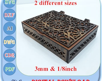 Caja de regalo cortada con láser con cerradura deslizante en 2 tamaños diferentes, caja de madera de 3 mm y 1/8 de pulgada, archivo de corte Svg Dxf Ai