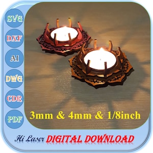 File di taglio laser per candelabri a forma di fiore in legno, portacandele Tealight da 3mm 4mm 1/8 pollici Svg Dxf, file di taglio per scatola di candele