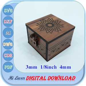 Scatola regalo tagliata al laser Svg Dxf Ai, 3 mm 1/8 pollici 4 mm Scatola di legno file tagliato al laser