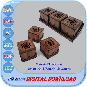 Pudełko kuchenne wycinane laserowo z tacką, 3 mm 1/8 cala 4 mm Pudełko drewniane z pokrywką Svg Dxf Ai Plik do cięcia