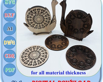 Laser Cut Coaster , Wooden Snail shaped Coaster Svg Dxf Ai for all Material Thickness