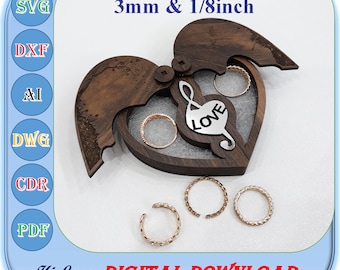 Laser Cut Wooden Wedding Ring Box Svg Dxf, 3mm 1/8inch Ring Box Cut File