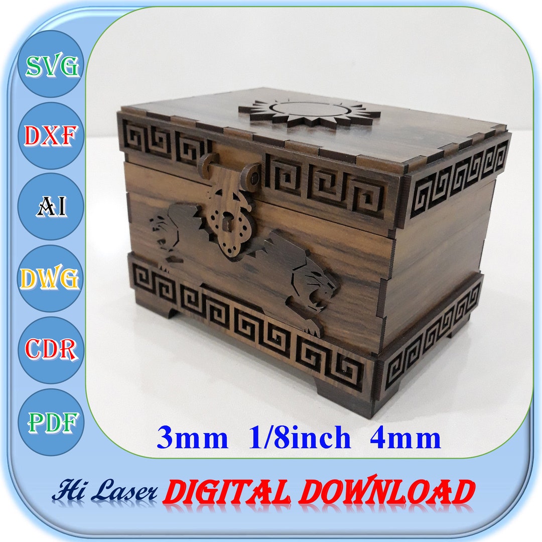 Treasure Box Design Treasure Chest Template Gift Box Laser Cut File 3mm 4mm 1/8inch Jewelry ...