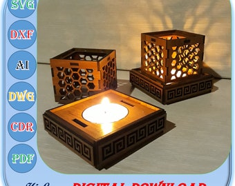 Laser Cut Tealight Candle Holder, 3mm 4mm 1/8inch Wooden Tealight Candle Holder Svg Dxf Ai