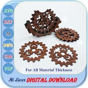 Cog shaped Laser Cut Coaster Template for All Material Thickness