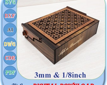 Caja de regalo de madera Svg Dxf Ai, 3 mm, archivo de corte de caja de regalo de 1/8 de pulgada, plantilla de caja de joyería
