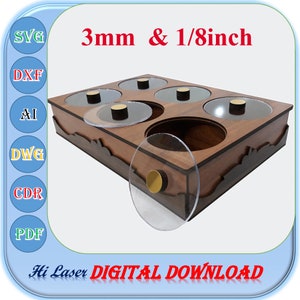 Drewniane pudełko z 6 przegródkami, wycinany laserowo plik, 3 mm, 1/8 cala, szablon drewnianego pudełka