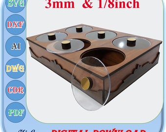 Holzbox mit 6 Fächern, Laserschnittdatei, 3mm 1/8-Zoll-Holzkiste, Vorlage