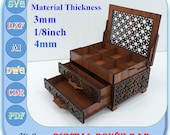 Laser Cut Wooden Jewelry Box Svg With 2 Drawer, 3mm 1/8inch 4mm Jewelry Box Svg Dxf Ai Cdr