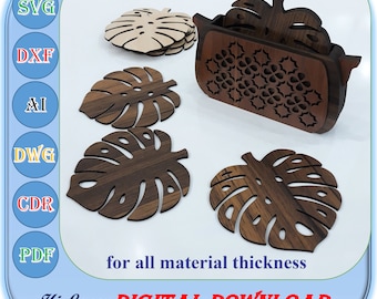 Leaf Shaped Laser Cut Coaster Svg Dxf Ai for All Material Thickness