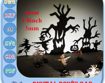Laser Cut Halloween Tealight Candle Holder, 3mm 1/8inch 4mm  Halloween Candle Stick Svg Dxf Ai