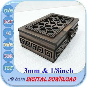 Caja de regalo Svg Dxf, 3 mm 1/8 pulgadas Caja de joyería Archivos cortados por láser