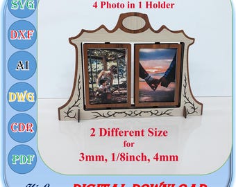 Wooden Rotary Photo Frame  Laser Cut File, 3mm 4mm 1/8inch Photo Frame  Svg Dxf Ai in 2 Size