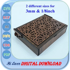 Scatola regalo in legno tagliato al laser vettoriale, confezione regalo da 3 mm, 1/8 di pollice, file in formato SVG Dxf Ai in 2 diverse dimensioni